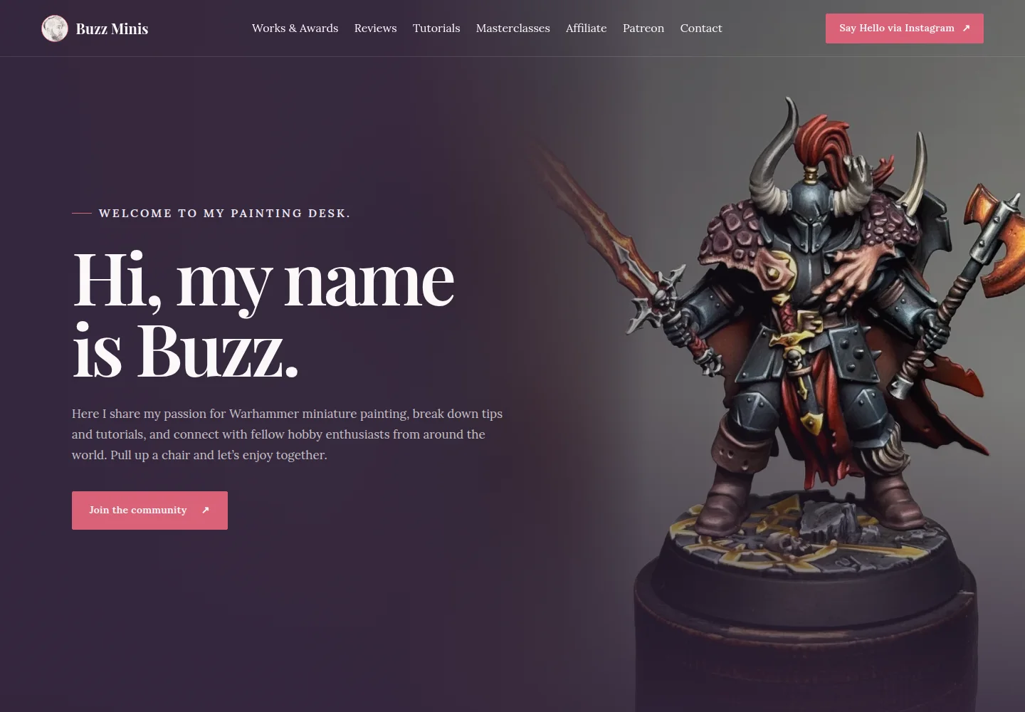 Buzz Minis landing page for a miniature artist